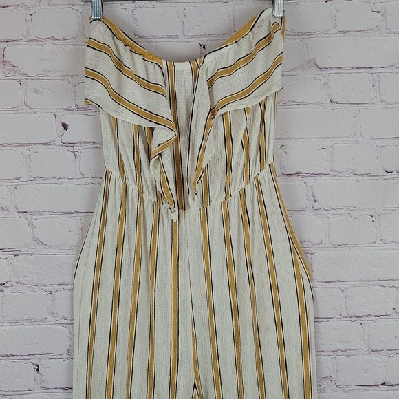 Love Tree Cream & Yellow Striped Jumper With Elasticized Waist & Bust. Size Med. - Picture 3 of 6